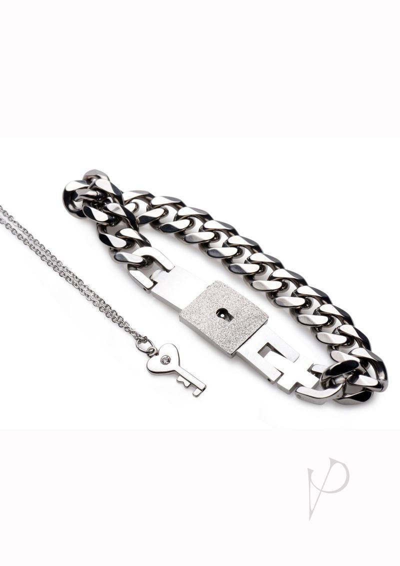 Master Series Chained Locking Bracelet And Key Necklace - Silver